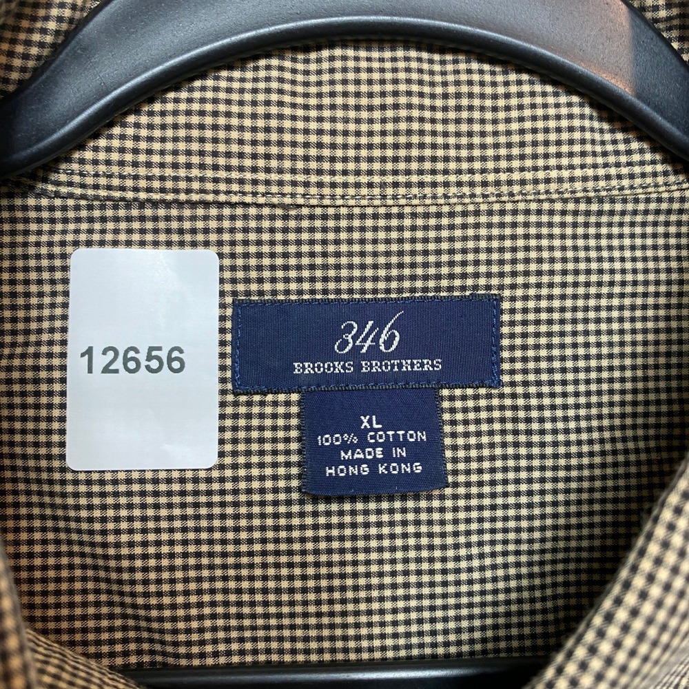 Brooks Brothers Shirt Mens XL Brown 346 Button-Down Micro-Check Cotton - Picture 7 of 8